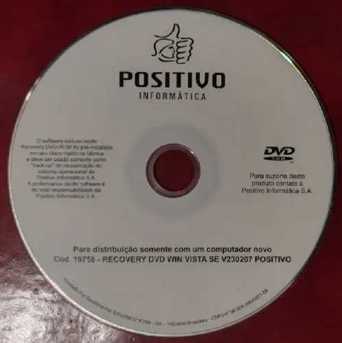 DVD (original) Positivo Recovery Win Vista SE V230207 Cód. 19758
