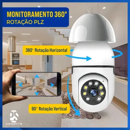 Câmera De Segurança Wi-fi 360° Hw Lâmpada E27 Full Hd Visão Noturna Colorida Áudio Sensor