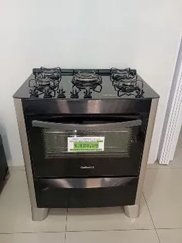 Fogão continental 5 bocas mesa de vidro acend automático cinza/preto-bivolt