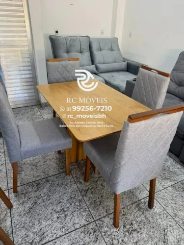 Mesa de jantar 1,20x0,80 tampo Amadeirado + 4 Cadeiras Madeira de lei Maciça | Entrega Rap