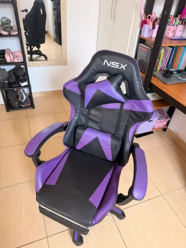 Cadeira Gamer NSX Reclinável com Apoio de Pés (Preto/Roxo) - Excelente Estado!