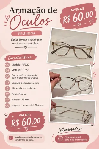 Armação de Óculos Feminina Rosé Transparente