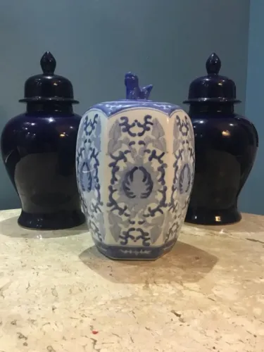 Potiche Porcelana Chinesa Azul Branca