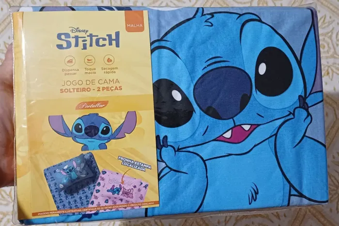 Jogo de Cama (Solteiro): Disney Stitch Blue - Portallar Malha