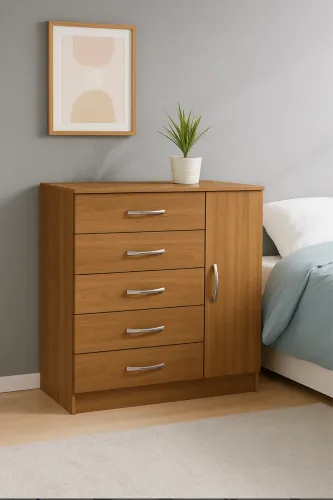 Cômoda com 5 Gavetas e Sapateira de 1 Porta - Modelo Popular