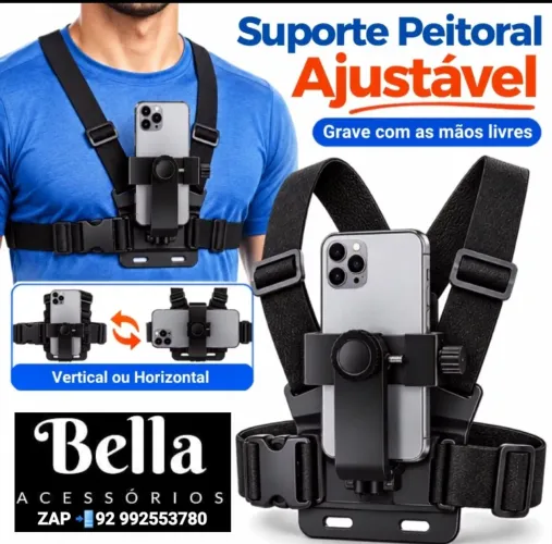SUPORTE PARA CELULAR CÂMERA GROPO PEITORAL AJUSTÁVEL