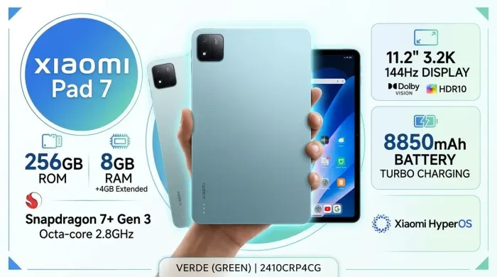 Tablet Xiaomi Pad 7 256GB / 8GB RAM Tela 11.2 3.2K 144Hz Verde