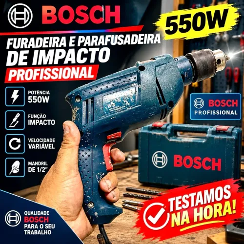 Furadeira e Parafusadeira de impacto BOSCH 550w profissional - TESTAMOS NA HORA