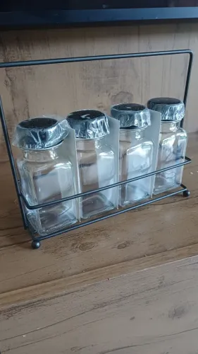 Porta tempero de vidro com suporte 