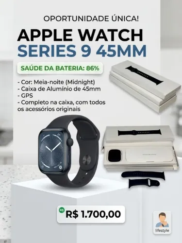 Apple Watch Series 9 45mm - Caixas e Acessórios - Impecável!