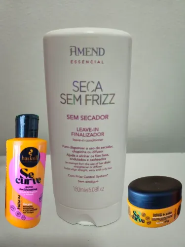 Seca sem Frizz da Amend e Goma Texturizadora e Finalizador Haskell