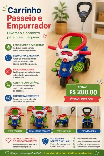 Triciclo Infantil com Empurrador