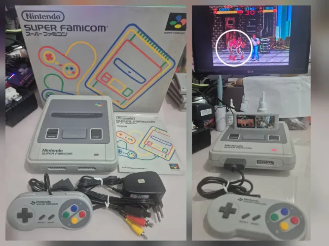 Super Nintendo - Console SUPER FAMICOM (Japonês) NA CAIXA ORIGINAL (COM DEFEITO NO VIDEO)
