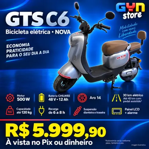 Bicicleta Elétrica GTS C6 500W 48V 12Ah Aro 14 Nova