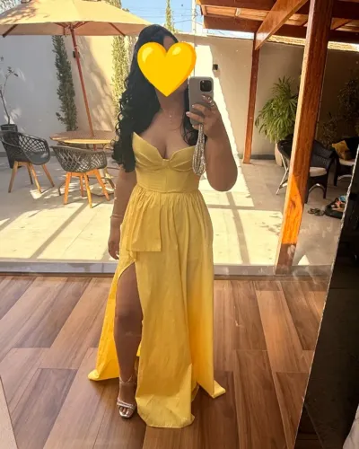 VESTIDO GALA - FESTA - AMARELO MANTEIGA