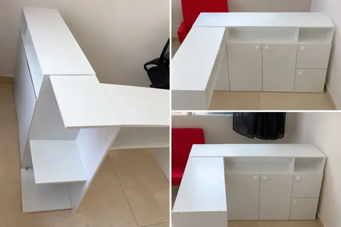 Mesa manicure em L, motor porquinho, e coletor de pó.
