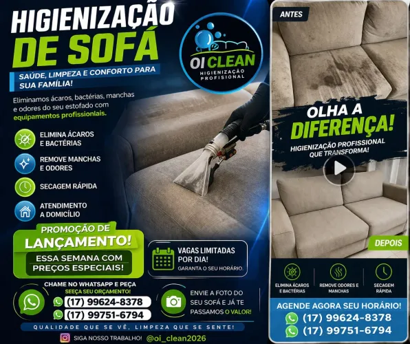 Higienização de estofados e tapetes em geral 