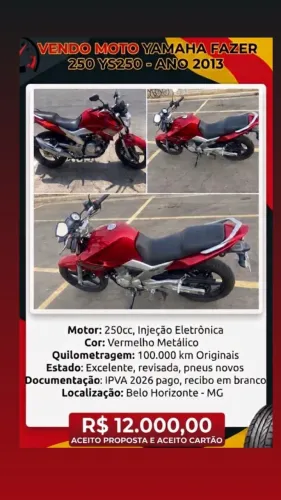 Vende-se Fazer 2013 vermelha 250