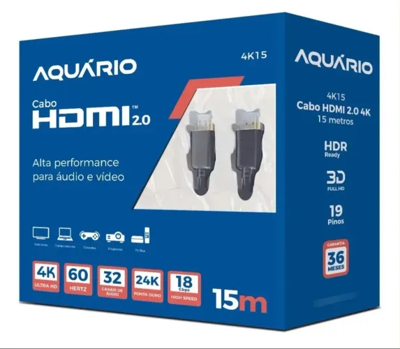 Cabo Hdmi 2.0 4k 15m Ultra Hd Hdr Alta Velocidade 60hz