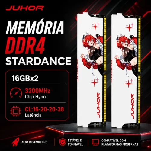 Memória ram DDR4 2x16GB (32GB) CL16 JUHOR 3200MHz Lacradas Computador gamer Sem RGB