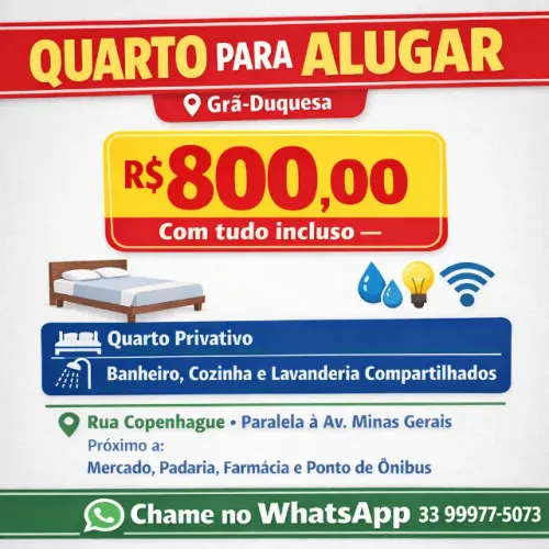 Quarto para Alugar na Grã-Duquesa - R$ 800 com Tudo Incluso