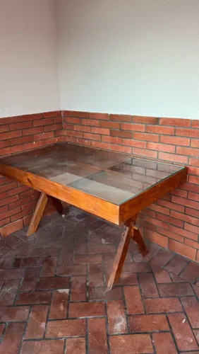 Mesa Vidro e Madeira + 2 Cadeiras 