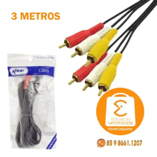 Cabo 3 Rca X 3 Rca Áudio Vídeo 3m KP-RCA01