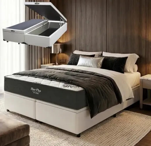 Cama Box Baú Queen Confort Soft D26 Molas Ensacadas com Base Branca