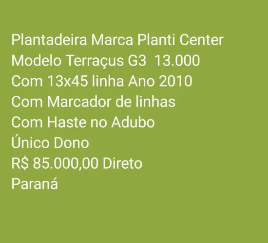 Vendo plantadeira marca planti center