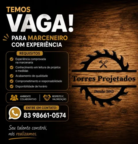 ESTAMOS CONTRATANDO MARCENEIRO