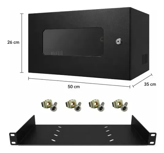 Rack 5u 350mm 19'' Econômico Cftv Dvr + Bandeja Fixa Frontal Preto