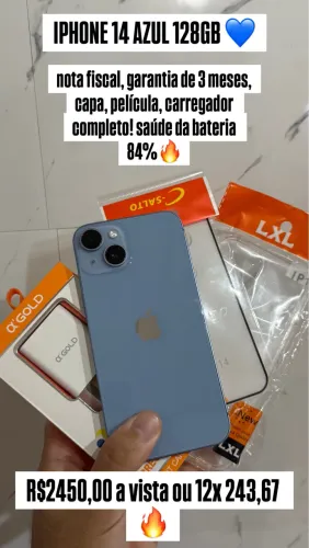 Iphone 14 Azul 128GB - Nota fiscal e Garantia 