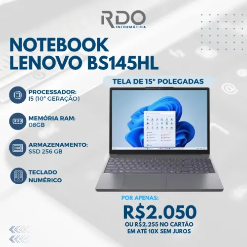 Notebook Lenovo BS145HL I5 10ª 08GB RAM SSD 256GB