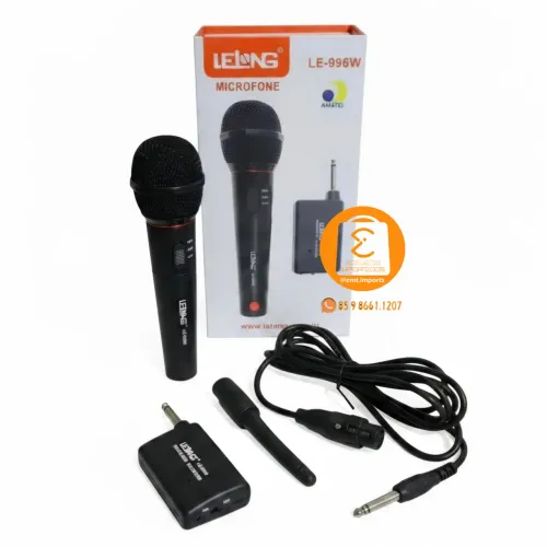 Microfone 2 em 1 Com fio e Sem fio Profissional, 15 Metros, dinâmico