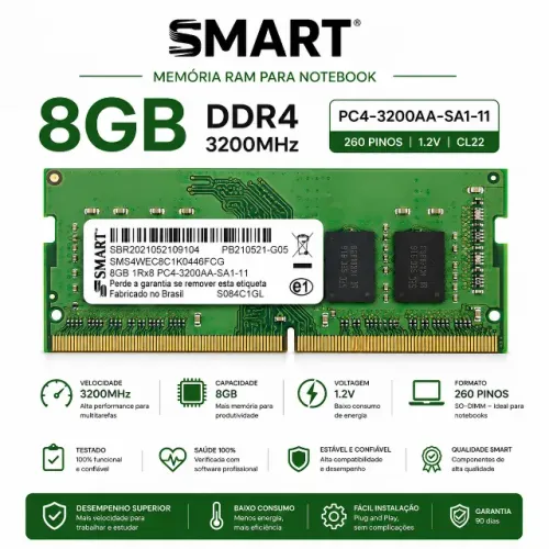 Memória RAM Smart 8GB DDR4 3200MHz Notebook PC4-3200AA-SA1-11
