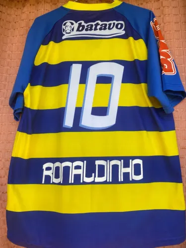 Camisa Flamengo Batavo Azul e Amarela Ronaldinho 10