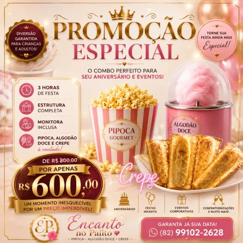 Algodão doce,crepe e pipoca 