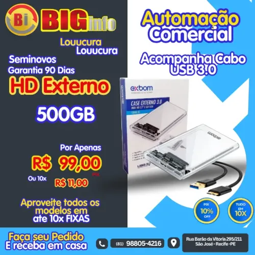 Hd Externo 500gb Usb 3.0 Para Notebook Pc Xbox One Ps3 E Ps4