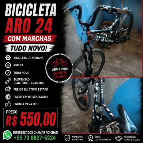 ? Bicicleta Aro 24 com Marchas, Tudo Novo! Excelente estado. ? R$ 550.