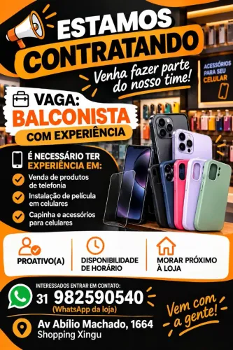 Vaga balconista REGIÃO ALIPIO DE MELO