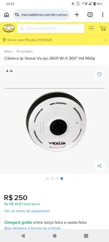 Câmera 360° Filmagem dentro de casa. Wi-fi. Entrada para cartão de memória.
