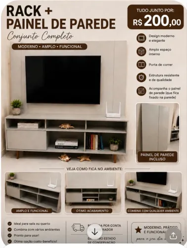 RACK + PAINEL DE PAREDE - CONJUNTO COMPLETO |