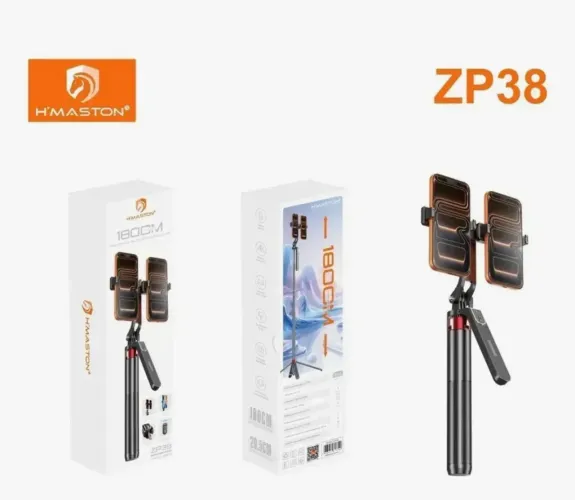 Tripé ZP38 Bastão De Selfie Duplo H'maston 1,8m Com Controle Preto