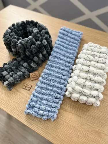 Cachecóis Tradicionais 100% Artesanais em Tricô - Fio Pompom - Kit ou Avulso
