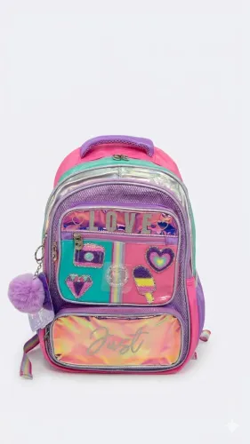 Mochila Feminina Escolar Just Love Rosa Holográfica