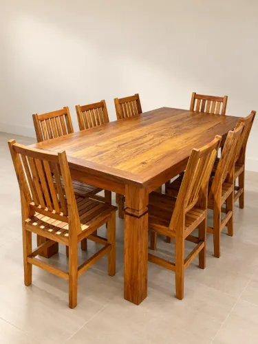 Mesa de Demolição Peroba Rosa 2,00 x 1,00 com 8 Cadeiras NOVA