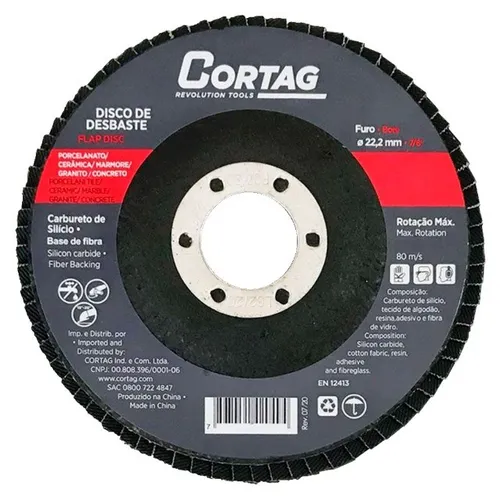 Disco Flap de Desbaste G120 para Porcelanato e Granito 7" 180 mm Esmerilhadeira Cortag