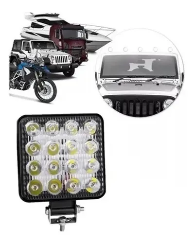 Farol Milha Auxiliar 16 Leds Quadrado 6000k 12v 24v