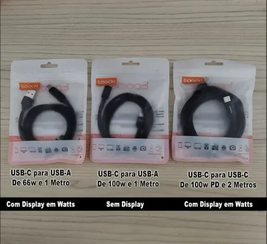 Cabo USB-C Toocki, com Display 100W PD e Dados Original - (NOVO).