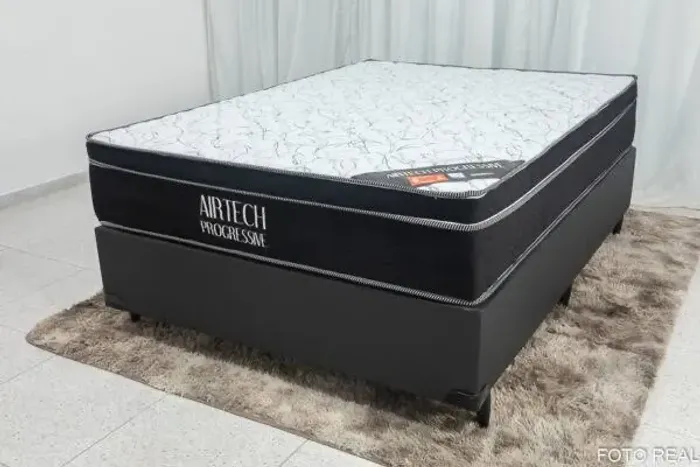 Base Korino Preto + Colchão Casal Airteck Progressive 138X188m Ortobom - ENTREGA HOJE !!!